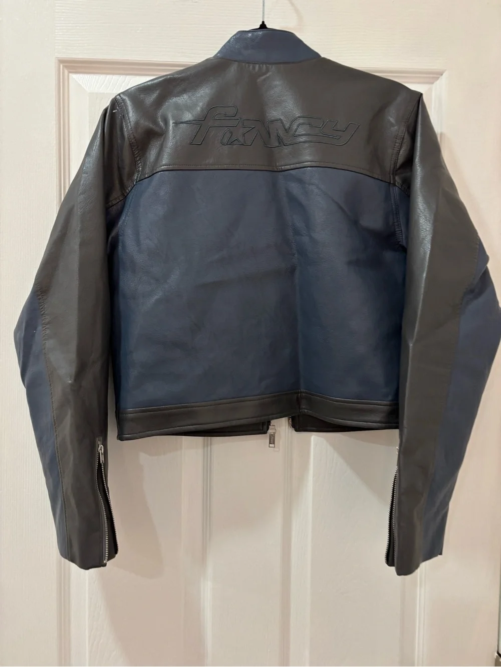 Two-Tone Navy & Grey Leather Jacket - Men